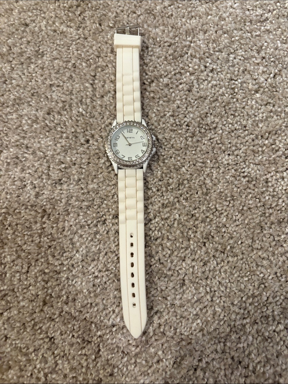 Geneva White Silicone Strap Watch with Silver Caseback